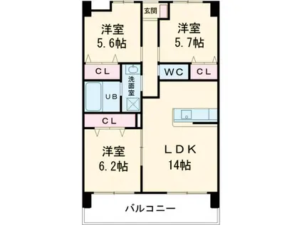 ヴィラージュ エクセラン(3LDK/5階)の間取り写真