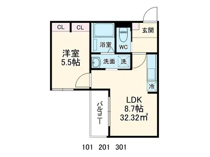 レイヴン越ヶ谷本町(1LDK/3階)の間取り写真