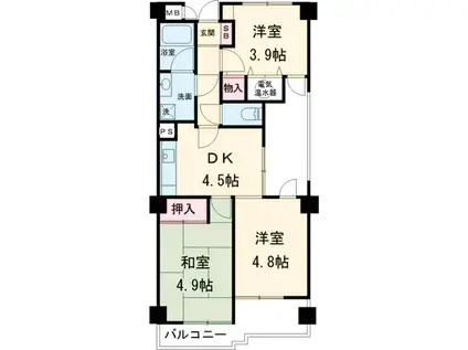 ライオンズマンション多摩永山(3DK/4階)の間取り写真