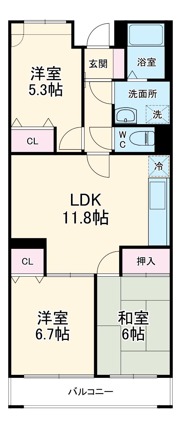 ライネスハイムⅡ(3LDK/1階)の間取り写真