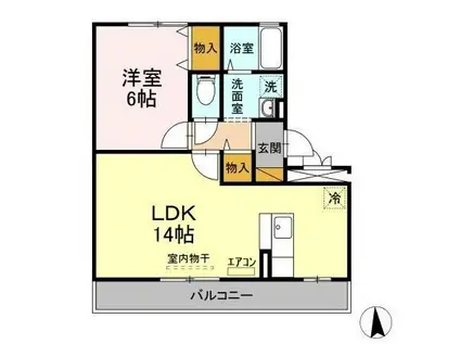 ラ ルーナB棟(1LDK/2階)の間取り写真