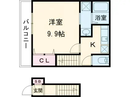 エステイトE桂川B棟(1K/2階)の間取り写真