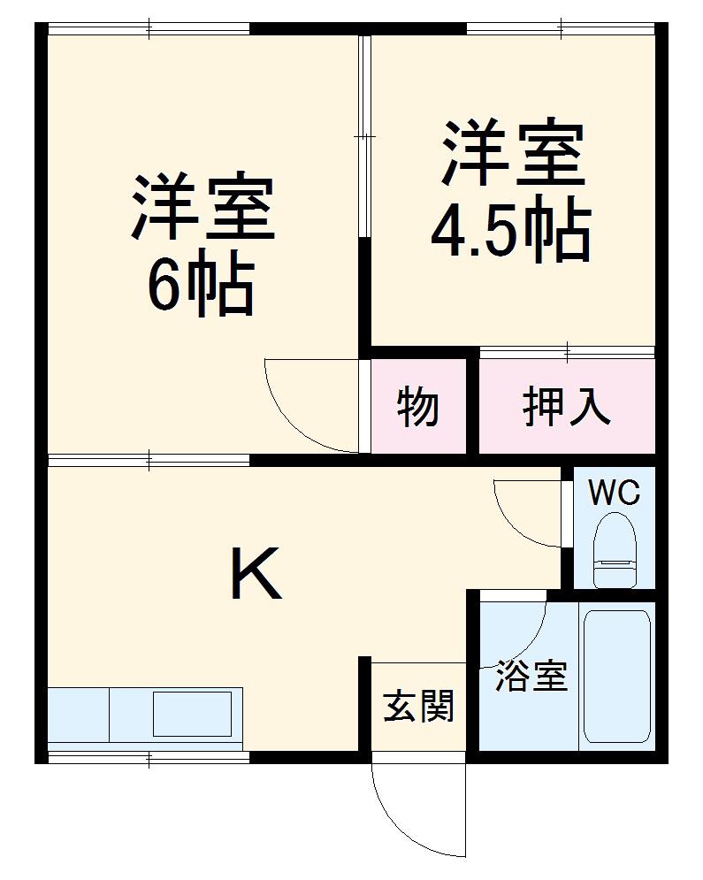 しのぶ荘(2DK/2階)の間取り写真