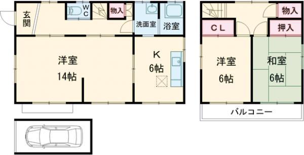 常磐線 取手駅 徒歩70分 2階建 築52年(2LDK)の間取り写真