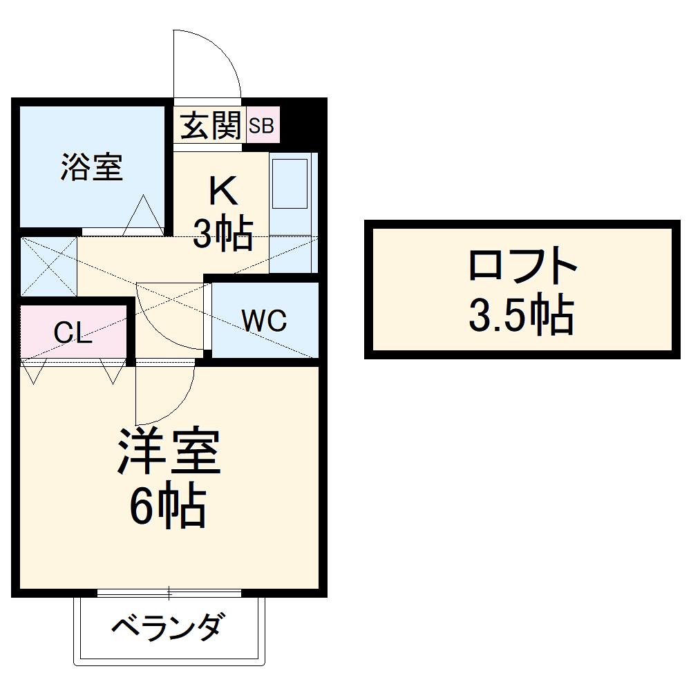 シャルム市川(1K/2階)の間取り写真