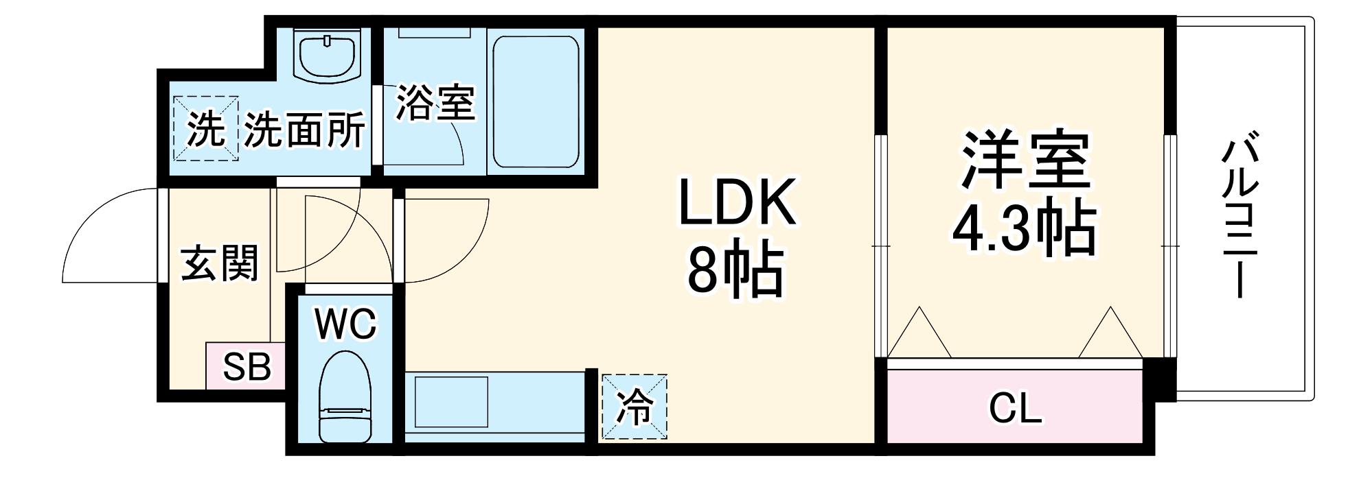 アクアプレイス京都三条朱雀(1LDK/3階)の間取り写真