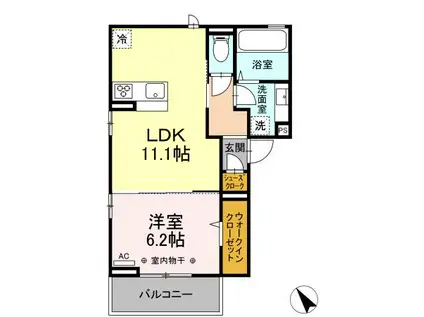 ヒルズ飯田(1LDK/3階)の間取り写真