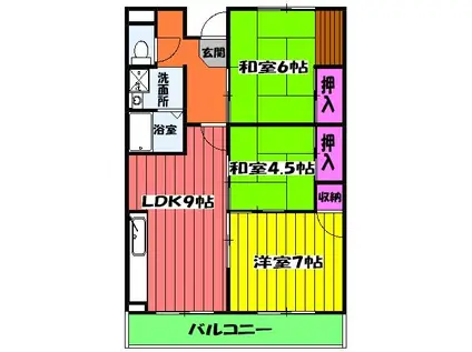 グリーンハイツ一美(3LDK/3階)の間取り写真
