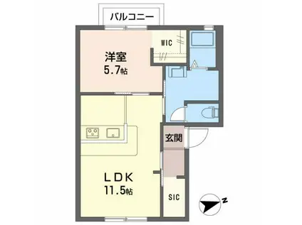 スイートハイツ下松(1LDK/2階)の間取り写真