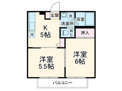 ルミエール・ナガイ(2K/2階)の間取り写真