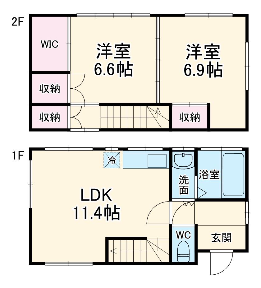 東武鉄道東上線 柳瀬川駅 徒歩29分 2階建 築62年(2LDK)の間取り写真