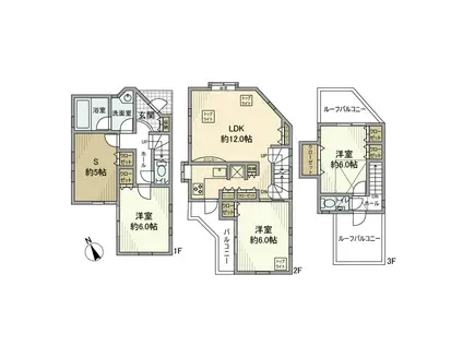 京成電鉄本線 お花茶屋駅 徒歩11分 3階建 築18年(3SLDK)の間取り写真