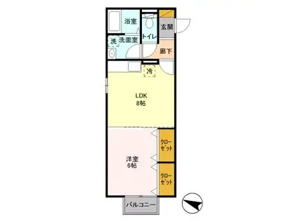 プルメリア(1LDK/2階)の間取り写真