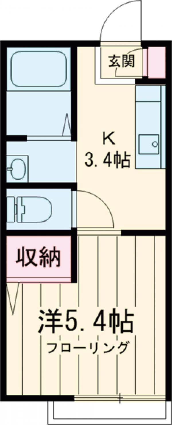 ヘルシオン(1K/1階)の間取り写真