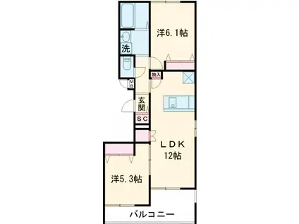 MAISON SUN BRIDGE(2LDK/3階)の間取り写真