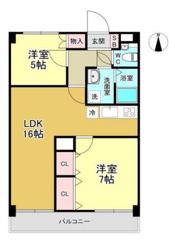 グランピエール(2LDK/5階)の間取り写真