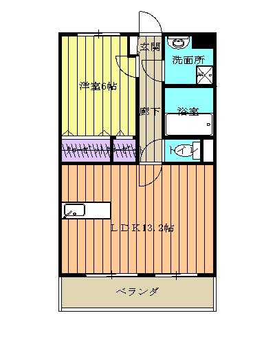 サニーサイド戸祭Ⅰ(1LDK/1階)の間取り写真