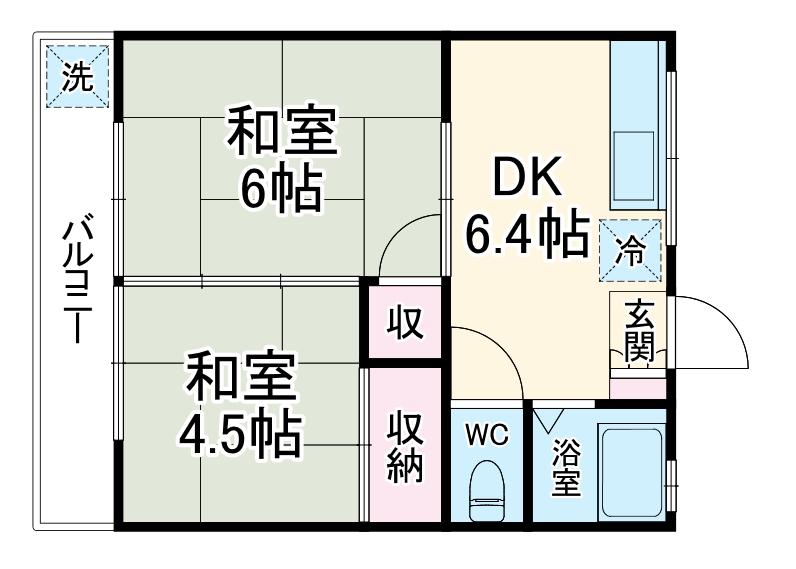 サンハイツ八幡(2DK/1階)の間取り写真