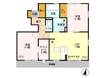 グリーンヴィラガーデン(2LDK/1階)の間取り写真