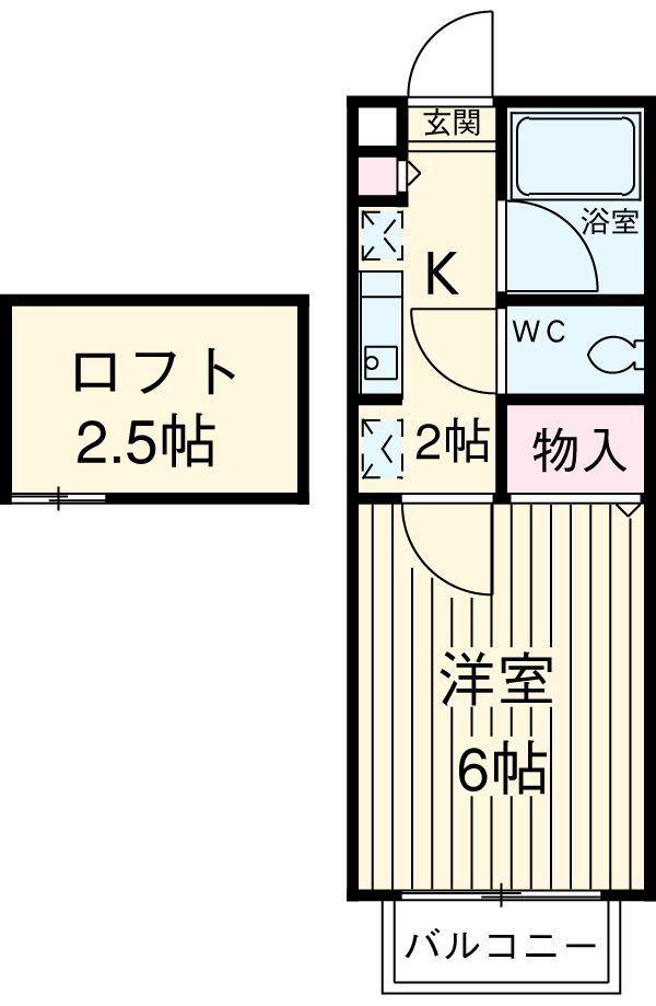 パークフロント谷中B棟(1K/2階)の間取り写真