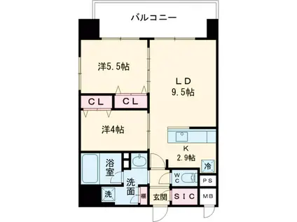 ブランシェスタ千早RJR(2LDK/15階)の間取り写真