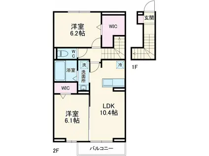 ヴィラクレストⅤ(2LDK/2階)の間取り写真