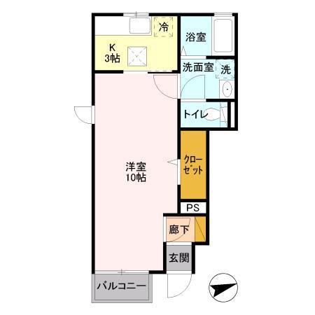 アンジューセオB(1K/1階)の間取り写真