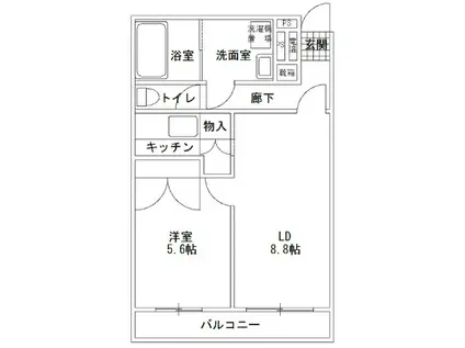 サーティーフォーⅢ(1LDK/2階)の間取り写真