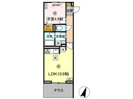 オークツリー(1LDK/1階)の間取り写真