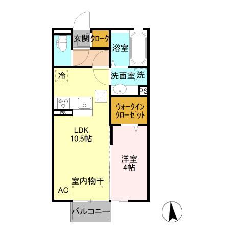 クレール・シェル(1LDK/1階)の間取り写真