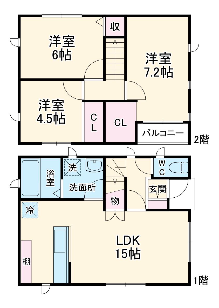 高崎線 北本駅 徒歩15分 2階建 築3年(3LDK)の間取り写真