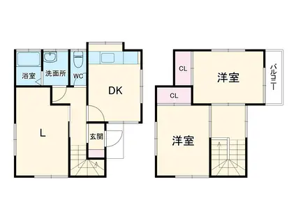 中央本線 藤野駅 徒歩7分 2階建 築47年(2LDK)の間取り写真