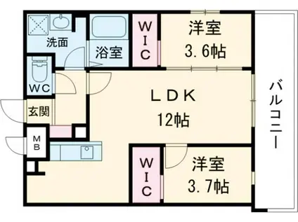 リアンルシール姪浜(2LDK/9階)の間取り写真