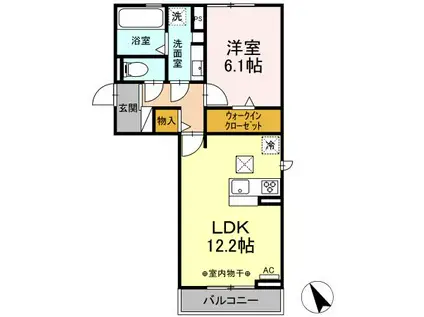 フェリーチェ B棟(1LDK/1階)の間取り写真