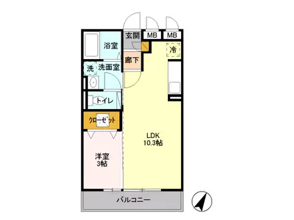 エミナンス2(1LDK/1階)の間取り写真