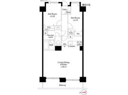 クレセントコートおおたかの森(2LDK/6階)の間取り写真