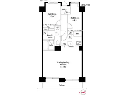 クレセントコートおおたかの森(2LDK/6階)の間取り写真