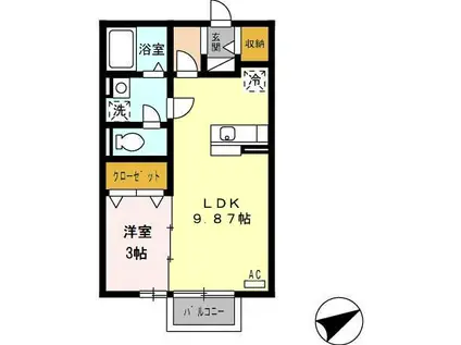 フラリッシュ・ウッド(1LDK/1階)の間取り写真