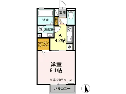 エイムⅢ(1K/2階)の間取り写真