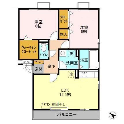 レジデンスヒルズB(2LDK/3階)の間取り写真