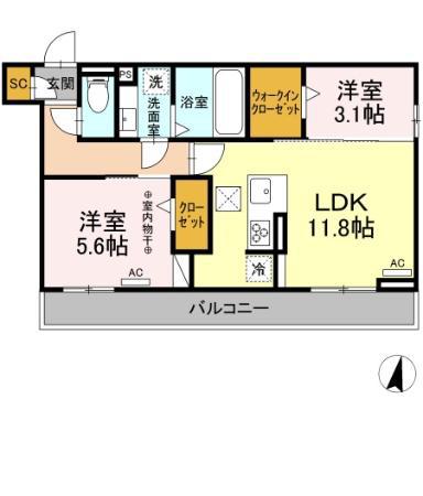 リヴィエール(2LDK/1階)の間取り写真