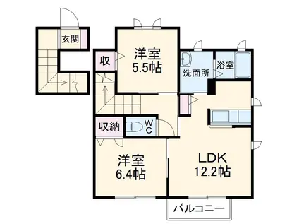 グランメールⅢ(2LDK/2階)の間取り写真