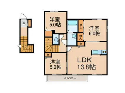 ジェンティーレⅠ(3LDK/2階)の間取り写真