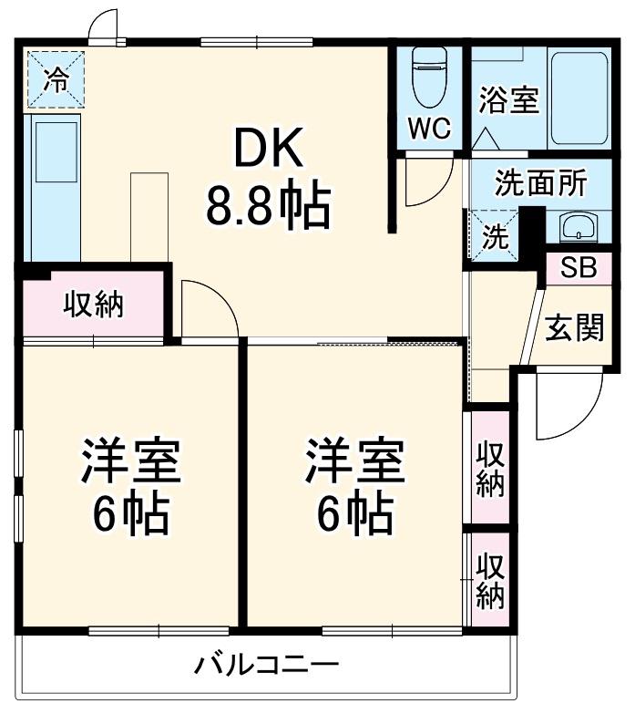 レジデンスくすのき台(2DK/1階)の間取り写真