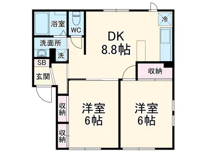 レジデンスくすのき台(2DK/2階)の間取り写真