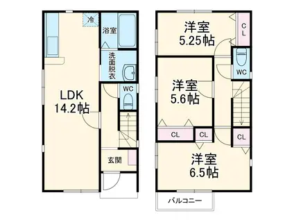 武蔵野線 市川大野駅 徒歩24分 2階建 築1年(3LDK)の間取り写真