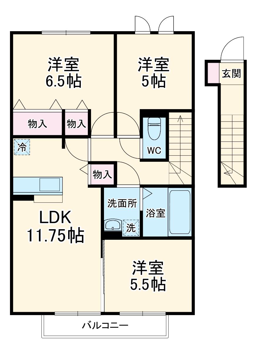 プラシデスA棟(3LDK/2階)の間取り写真
