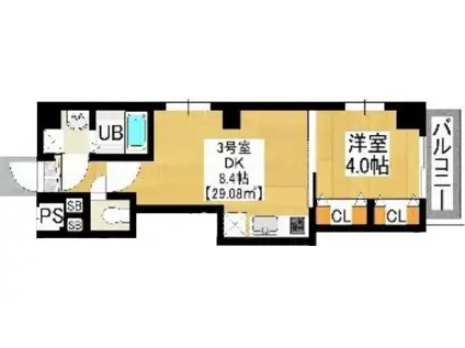 GRAND千葉中央(1DK/2階)の間取り写真