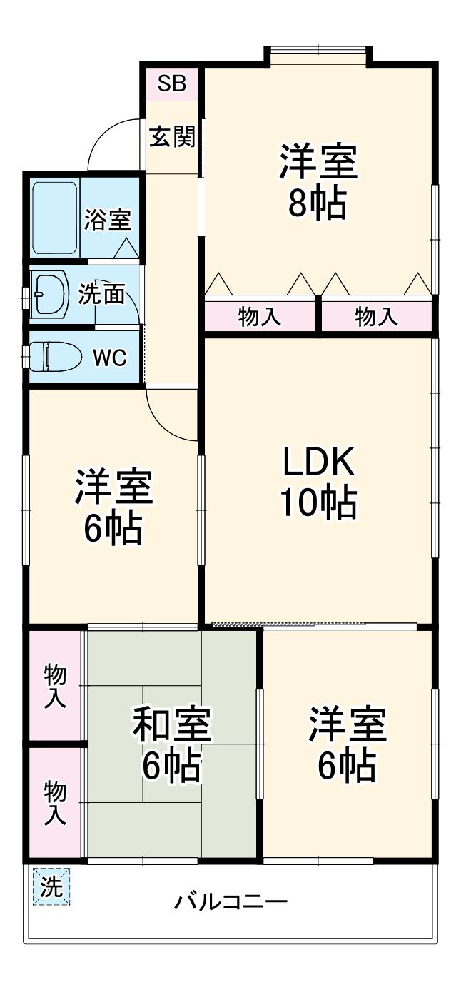 住吉Uハイツ(4LDK/3階)の間取り写真