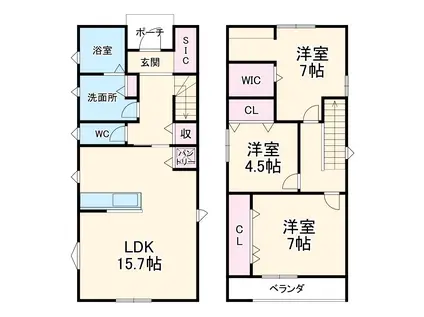 名鉄名古屋本線 木曽川堤駅 徒歩38分 2階建 築2年(3LDK)の間取り写真